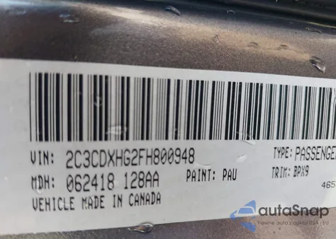 2015 Dodge Charger Sxt из США, поврежденный, VIN 2C3CDXHG2FH800948